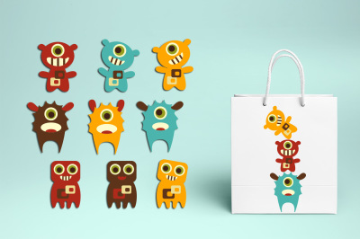 Cute Retro Monsters Clipart Graphics