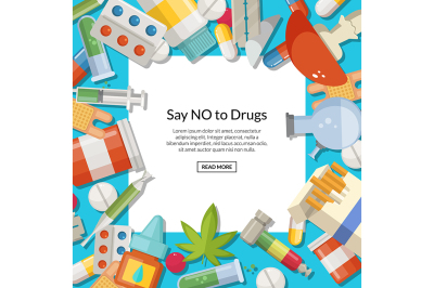 Vector drugs types background with white square and place for text