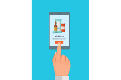 Vector buy online medicines concept illustration for pharmacy store