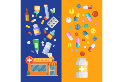 Vector medicines vertical banner templates with medicines 