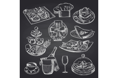 Vector hand drawn restaurant or room service elements 