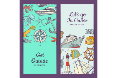 Vector sketched sea vertical banner templates