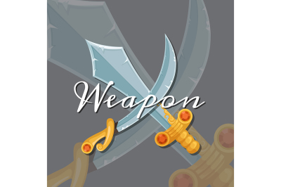 Vector fantasy cartoon style game design medieval crossed magic sword 