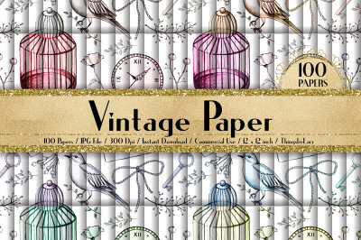100 Seamless Antique Birdcage and Love Letter Digital Papers
