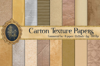 16 Realistic Carton Texture Digital Papers, Cardboard, Craft