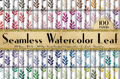 100 Seamless Watercolor Fall Leaf Digital Papers