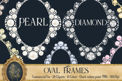 28 Diamond and Pearl Oval Frames, Luxury Royal Antique Frame