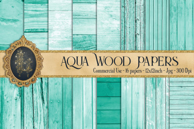 16 Aquamarine Wood Texture Digital Papers, Barn Wood Papers