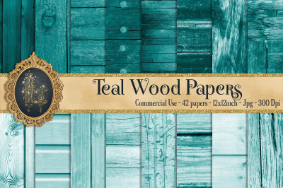 42 Teal Wood Texture Digital Papers, Barn Wood Papers