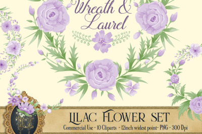 10 Lilac Flowers, Flower Frame, Flower Wreath, Flower Laurel