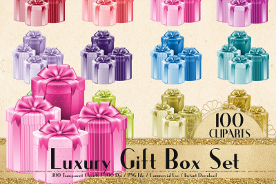 100 Luxury Gift Box Set Clip Arts, Valentine Love Wedding