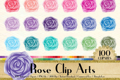 100 Watercolor Roses Clip Arts, Romantic Valentine Scrapbook