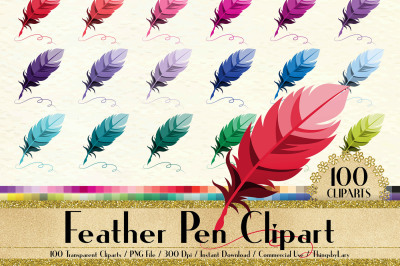 100 Antique Feather Pen Clip Arts, Antique, Retro, European