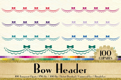 100 Bow Header Clip Arts, Transparent Decoration Clip Arts