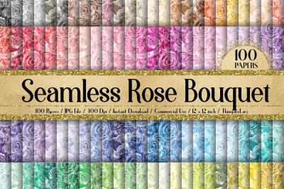 100 Seamless Watercolor Wedding Rose Boutique Digital Papers