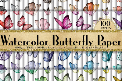 100 Seamless Colorful Watercolor Butterfly Digital Papers