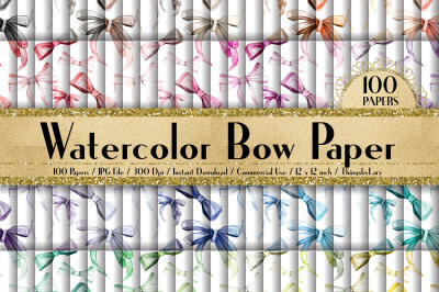 100 Seamless Watercolor Princess Bow Digital Papers