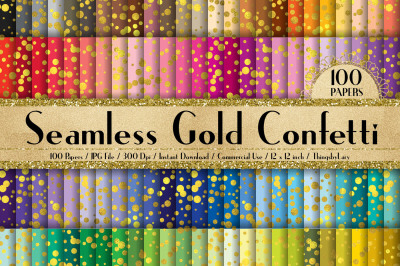 100 Seamless Gold Foil Confetti Digital Papers, Gold Party