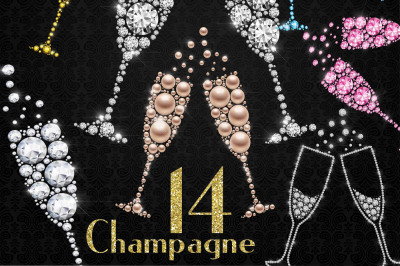 14 Diamond and Pearl Champagne Glass Clip Arts