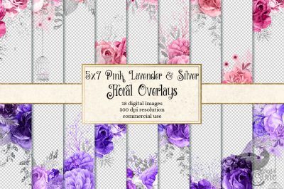 5x7 Pink and Lavender Floral Overlays