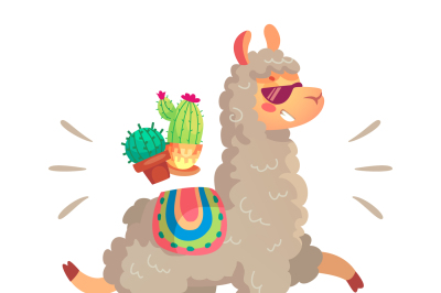 Motivation lettering with No drama llama. Chilling alpaca or lama cart