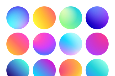 Rounded holographic gradient sphere button. Multicolor fluid circle gr