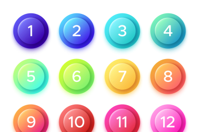 Pointing number on gradient bullet button icon. Colorful 3D circle but