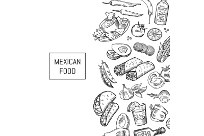 Vector sketched mexican food elements