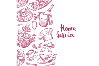 Vector hand drawn restaurant or room service elements background