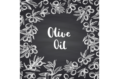 Vector hand drawn olive branches background