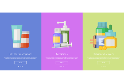 Vector online pharmacy template for buying medicines