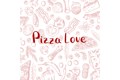 Vector hand drawn cooking pizza elements background