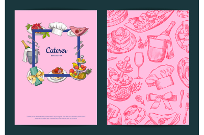 Vector card or flyer templates with hand drawn restaurant or