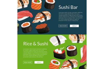 Vector cartoon sushi horizontal banner templates