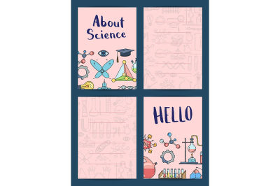 Vector notes or card templates set with science or chemistry