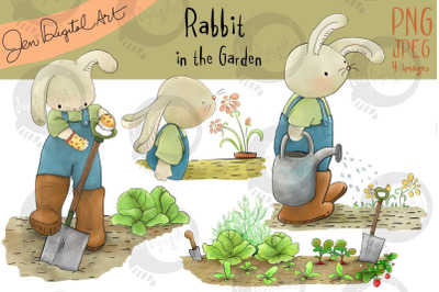 Rabbit in the Garden | Clip art illustration | JPEG/PNG