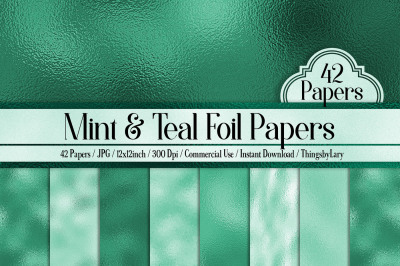 42 Mint and Teal Metallic Foil Texture Digital Papers