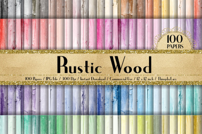 100 Rustic Wood Texture Digital Papers, Distressed Wood