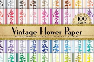 100 Seamless Vintage Shabby Chic Flower Border Digital Paper