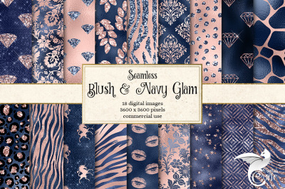 Blush and Navy Glam digital Paper