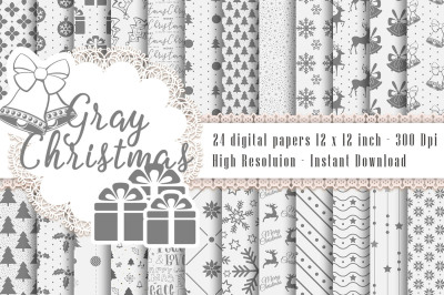24 Luxury White and Gray Holiday Christmas Digital Papers
