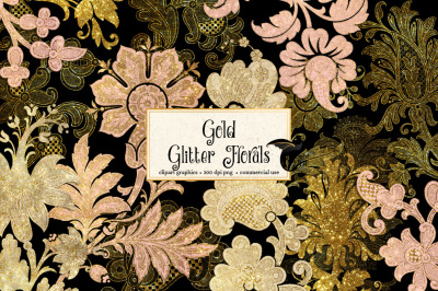 Gold Glitter Floral Clipart