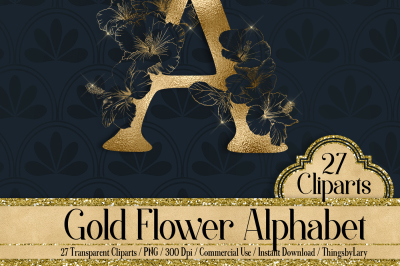 27 Gold Flower Alphabet, Hibiscus Alphabet