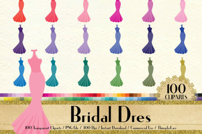 100 Clip Arts Wedding Gown, Bridal Shower, Bridesmaid Dress