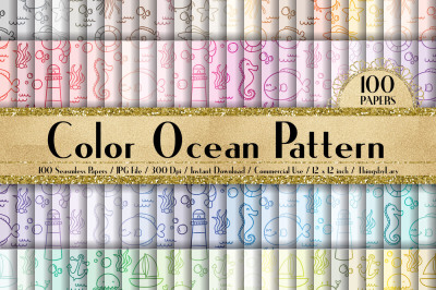 100 Seamless Ocean Pattern Digital Papers, Baby Shower Paper