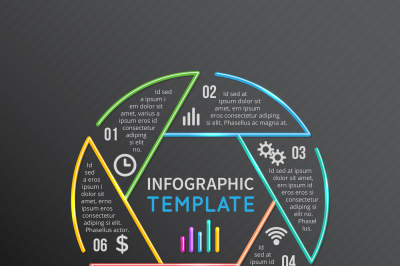 Infographics report template layout circle vector line shape with 6 op