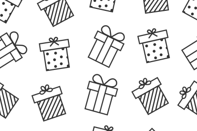 Present seamless pattern with outline gift boxes icons