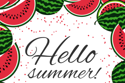 Hello summer with watermelons vector background