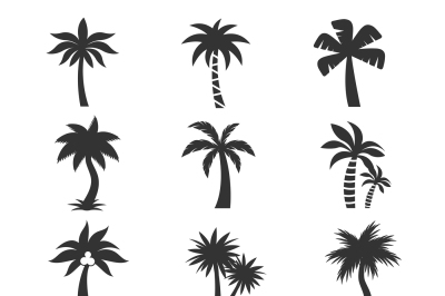 Tropical palm tree vector icons set. Silhouettes on the white backgrou