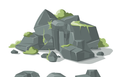 Stones and rocks cartoon vector nature boulder with grass  moss